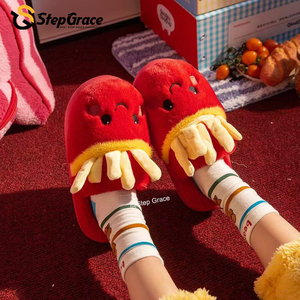 Chaussons d'intérieur pour femmes StepGrace, mignons, en forme de frites, chauds pour l'hiver, à semelle épaisse - Product Image 5