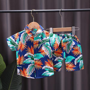 Ensemble de vêtements pour garçon décontracté en coton imprimé, style plage, été, chemise à manches courtes + short, 2 pièces - Product Image 2