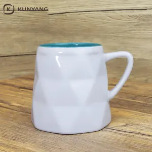 New 12oz Nordic Breakfast Mug Inner Color Glazed Diamond Embossed Ceramic Coffee Mugs