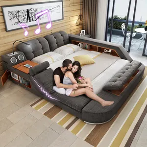Design moderno Smart camera da letto mobili tessuto ascensore letto Set letti King size con altoparlante WiFi caricatore USB massaggio