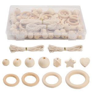 Wooden <b>Beads</b> And Rings Waxed <b>Thread</b> Set 25mm Natural Color For Farmhouse Wreath Jewelry Making Crafts - Product Image 1