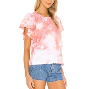 Wholesale tie dye t shirts girls ruffle sleeves women cotton t-shirt - Product Image 2