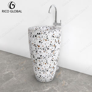 Lavabo de Pedestal de Terrazo Minimalista Moderno, Formas y Colores Personalizados, Lavabo de Baño con Acabado Mate, Hecho de Piedra Natural para Hoteles - Product Image 3