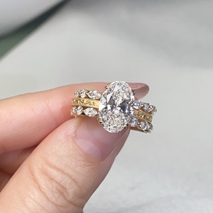18K Yellow Gold <b>Oval</b> Lab Grown Diamond Bridal Jewelry Set Vintage Filigree <b>Ring</b> And Marquise Diamond Huggie Earrings - Product Image 2
