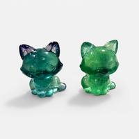 Figurine de chat sculptée à la main en fluorite naturelle, pierre précieuse de guérison de haute qualité, sculpture animale, objet de collection, pierre de guérison