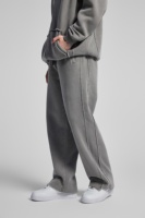 Celana Panjang Pria OEM 430gsm Katun Fleece Model Lurus  Cuci Asimetris Patchwork Raw Unfinished Hem Longgar Street Sweat Trousers