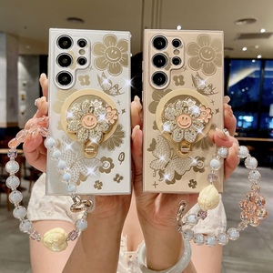 Ốp lưng điện thoại <span class=keywords><strong>Galaxy</strong></span> S25 Ultra, S22, S23, S24 Plus, có giá đỡ, móc khóa, họa tiết hoa sang trọng, hỗ trợ sạc không dây từ tính - Product Image 3