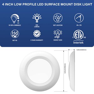 Luz LED <span class=keywords><strong>de</strong></span> Disco Redonda Empotrada y <span class=keywords><strong>de</strong></span> Superficie <span class=keywords><strong>de</strong></span> 4 Pulgadas <span class=keywords><strong>de</strong></span> Perfil Bajo, 5CCT Seleccionables - Product Image 5
