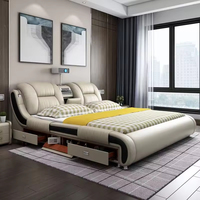 Canapé-lit moderne réglable 1,8 m en cuir souple écologique multifonctionnel avec rangement gain de place