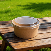 Bol à salade jetable en papier kraft de qualité alimentaire, biodégradable et recyclable, avec couvercle en PET, à paroi simple, en papier brun, pour les biscuits