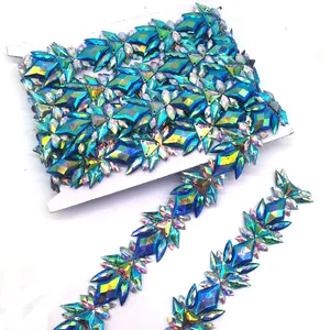 Great demand hot selling carnival clothing decoration bunch lace resin turquoise crystal rhinestone trims in stock