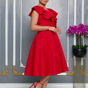 Robes <span class=keywords><strong>de</strong></span> soirée à <span class=keywords><strong>la</strong></span> mode femmes élégant col en v à volants fleur a-ligne robes formelles pour femmes robes <span class=keywords><strong>de</strong></span> soirée pour les femmes - Product Image 2