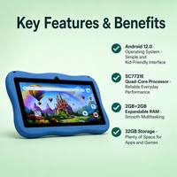 Tablet Infantil de 7 Pulgadas con Android 12.0, 4 GB de RAM, Pantalla IPS de 1024x600, Uso Educativo, Aplicaciones Preinstaladas