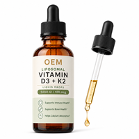 Gouttes de Vitamine D3 K2 Liposomales Végétaliennes avec Porteur MCT, Complément Alimentaire Végétal pour le Soutien Immunitaire, Étiquette Nettoyée, Vente en Gros OEM