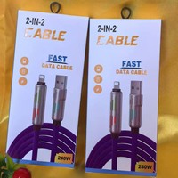 Chargeur rapide 240W, câble de données 2 en 2 pour iPhone, câbles de données USB 4 en 1 OD 6MM TPE vers Type C pour Android, tous les téléphones mobiles