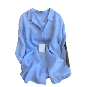 カジュアルブラウス女性ラペル日焼け止めトップ夏の新しい薄いシャツブラウスカーディガンコートルーズ長袖 - Product Image 5