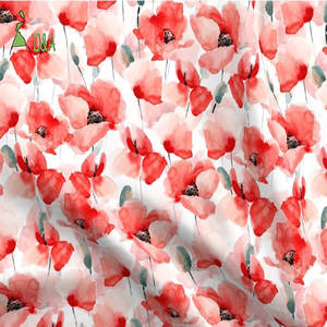 Hermosa acuarela Floral amapolas rojas Jardín Botánico impreso tela 100% tela de rayón para ropa - Product Image 4