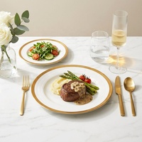 Assiettes de table en porcelaine blanches avec bord doré, de luxe, pour banquets, mariages, restaurants, 8/10/12 pouces, ensemble de vaisselle B