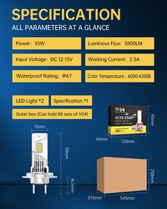 Kit de Actualización de Faros LED para Automóvil de 7600LM y 70W, Luz Delantera Automotriz de Alto Brillo Blanco de 6000K, Bombilla LED V04 de Alto Rendimiento - Product Image 5