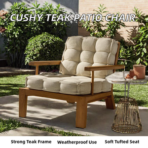 <span class=keywords><strong>Chaise</strong></span> d'extérieur confortable et durable toutes saisons pour jardin et terrasse, avec cadre large, pieds en <span class=keywords><strong>teck</strong></span>, dossier à lattes et <span class=keywords><strong>coussin</strong></span> capitonné couleur sable - Product Image 3