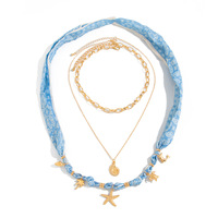 Collier ras du cou bohème d'été avec breloques étoile de mer et coquillage pour femme, colliers superposés style foulard, bijoux