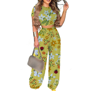 Conjunto de Pantalones Largos Estampados de Dos Piezas con Manga Corta, Estilo Elegante y Explosivo para Mujer, a la Moda - Product Image 6