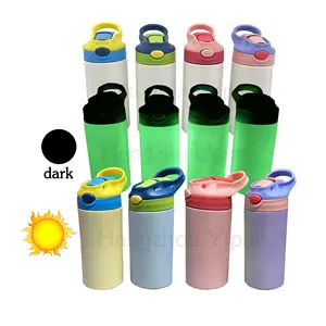 12Oz UV Thay Đổi Màu Sắc Và Phát Sáng Trong Bóng Tối Ánh Nắng Mặt Trời Trẻ Em Nhạy Cảm Chân Không Cách Nhiệt Chai Nước Cho Chuyển Màu Trắng Thăng Hoa