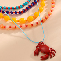 Collier pendentif crabe en plastique tressé à la main, multi-couches, perlé, style naturel, longueur clavicule, pour femme, plage