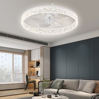 Ventilateur de plafond moderne invisible de 40 cm avec éclairage LED, télécommande et contrôle par application, pales transparentes, pour chambre à coucher et salon