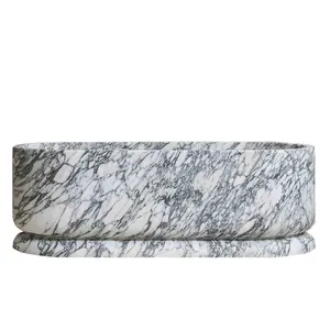 Luxury 100% Natural Marble Soaking Bathtub Independent Solid Stone Bathroom Freestanding Tub