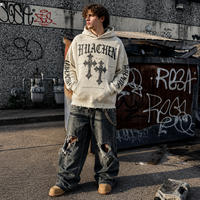Sweat à capuche personnalisé pour homme, coupe ample, en tricot gaufré 380 GSM, délavé à l'acide, imprimé sérigraphié, style streetwear vintage, fabrication sous marque privée