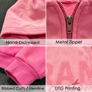 400GSM Vintage Gradient Zip Up Hoodie Men Distressed Frayed Cropped Hooded Custom Print Logo OEM ODM Streetwear Sweatshirt - Product Image 2