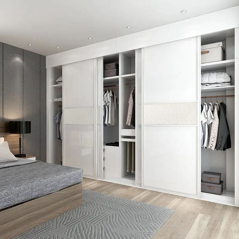 New Design Sliding Door Wooden Modern White Wardrobe Simple Wardrobe Bedroom Furniture Home Lacquer Extendable Customized Size