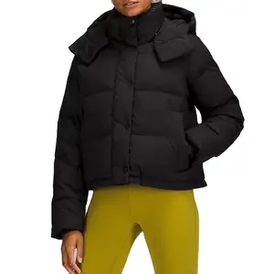 Wholesale Winter Ladies Jackets Woman Puffer Coats Full Zip Up Cinchable Hem Cropped Puffer Jacket
