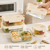 Boîte à lunch en verre borosilicate de haute qualité avec couvercle en plastique, empilable, anti-fuite, pour le stockage des aliments, saine, compatible micro-ondes et four
