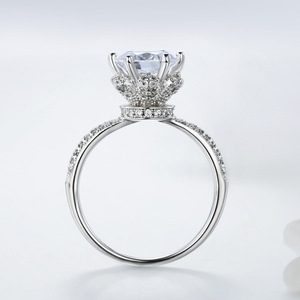Anillo de compromiso de plata S925 con diamantes redondos de platino, engaste de corona, pavé, joyería fina clásica para mujer - Product Image 5