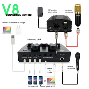Kit de Karaoke profesional V8 <span class=keywords><strong>MAX</strong></span>, juego de tarjeta de sonido de Audio inalámbrico V8, micrófono condensador con cancelación de ruido para transmisión en vivo de Metal - Product Image 5