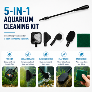 Outils de nettoyage multifonctionnels 5 en 1 pour aquariums avec tige d'extension et têtes amovibles – OEM/ODM Écologique - Product Image 1