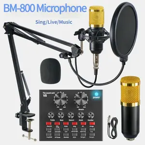 Bm 800 stüdyo profesyonel kondenser mikrofon V8 ses kartı Karaoke Bluetooth mikrofonlu hoparlör standı kondenser USB MIC