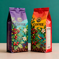 Sacs d'emballage pour café à fond plat, imprimés sur mesure, refermables, avec logo rose, vides