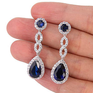Orecchini Pendenti Blu Zaffiro E1953 da Donna con Cristalli Strass Taglio a Pera, Gioielli alla Moda per Matrimonio, Montatura in Lega di Zinco - Product Image 3