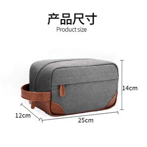 Sac de toilette en toile lavée avec garniture en PU, sac fourre-tout en toile portable, fermeture à glissière, logo personnalisé, motif, trousse de toilette de voyage - Product Image 6