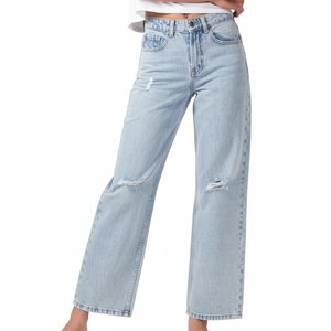 Vaqueros desgastados ajustados para mujer, ropa exterior para todas las estaciones con estilo frontal plano, combinación perfecta para la primavera Otoño Invierno - Product Image 1