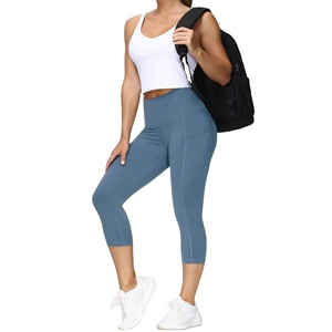 Leggings de Yoga para Mujer, Cintura Alta, Ultra Suaves, Diseño Sólido, Spandex/Poliéster, Antibacterianos, Transpirables, con Bolsillos para Uso Diario - Product Image 1