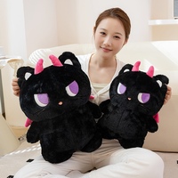 Peluche Monstre Diable Cool en Gros, Jouet en Peluche Animal Moelleux Noir et Violet avec Cornes Roses pour Filles, Décoration Canapé et Lit