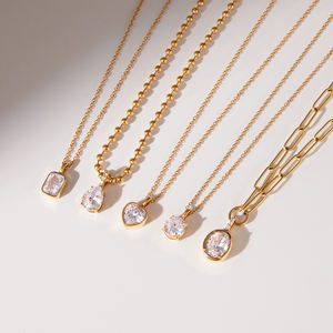 J & D 여성 패션 펜던트 목걸이 18K 골드 우아한 섬세한 화이트 지르콘 구슬 체인 링 펜던트 목걸이 - Product Image 3