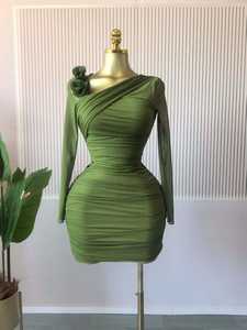 Vestido de flores 3D liso en 3 colores, vestido mini de manga larga para <span class=keywords><strong>mujer</strong></span>, vestido ajustado curvo, tallas S-2XL - Product Image 2