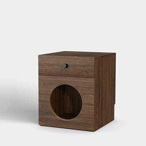Table de chevet en bois marron rustique moderne avec tiroir de rangement pour maison de chat Meubles pour animaux de compagnie - Product Image 1