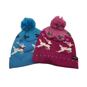 Custom Logo <b>POM</b> <b>POM</b> Jacquard Pattern Beanie Made in Taiwan Woven Label Printing Method for Children - Product Image 2