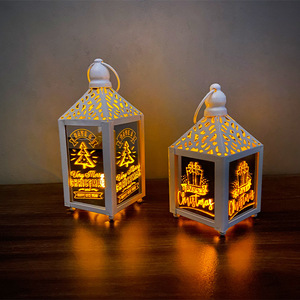 Farol de Navidad de Metal de 15 cm, Decoración Navideña, Farol LED Luminoso para Árbol, con Patrón de Muñeco de Nieve y Papá Noel, Regalo de Navidad - Product Image 3